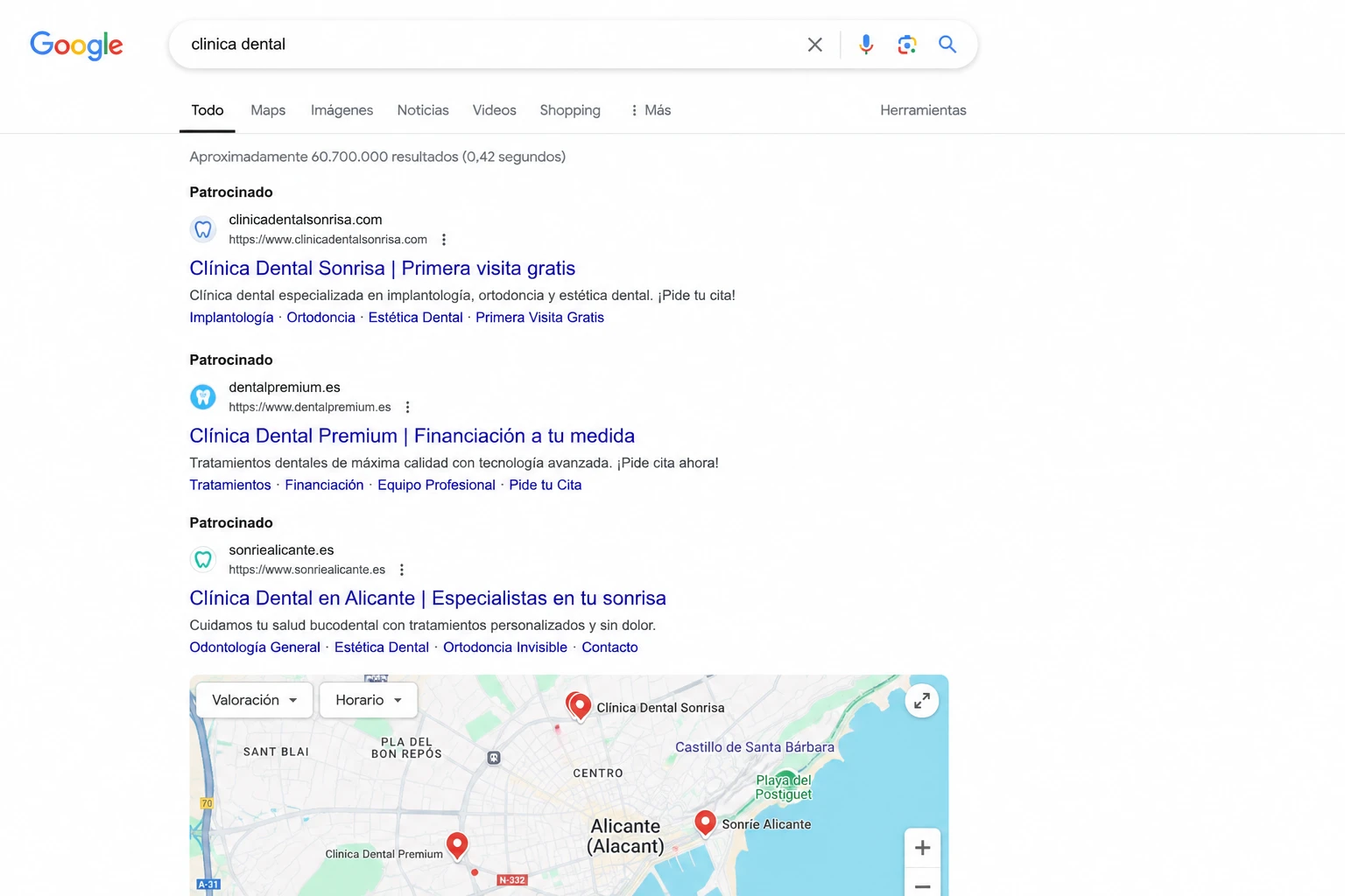 captura de anuncios google ads clinica dental