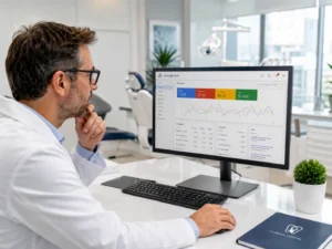 dentista intentando optimizar una campaña de google ads en su clinica dental