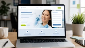 mockup de portatil con una landing de dentistas
