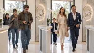 pacientes con dinero vs pacientes sin dinero entrando a una clinica dental